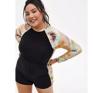Torrid Green Leaf Active Swim Rash Guard Size 00 (10) NWT